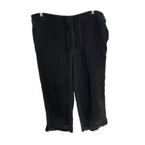 Tommy Bahama Pants Women's Size Large Black Silk Drawstring Crop Herringbone